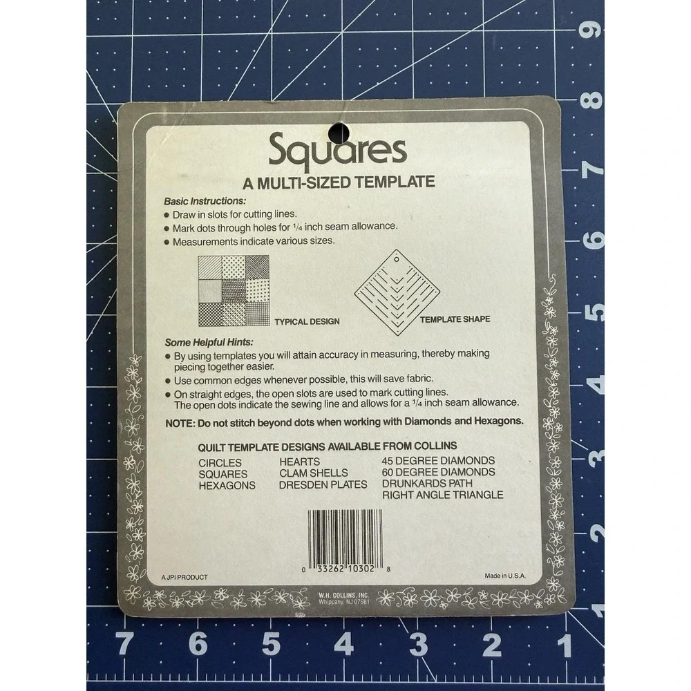 Collins Quilt Template Squares Plastic Quilting Tool New Open Vintage